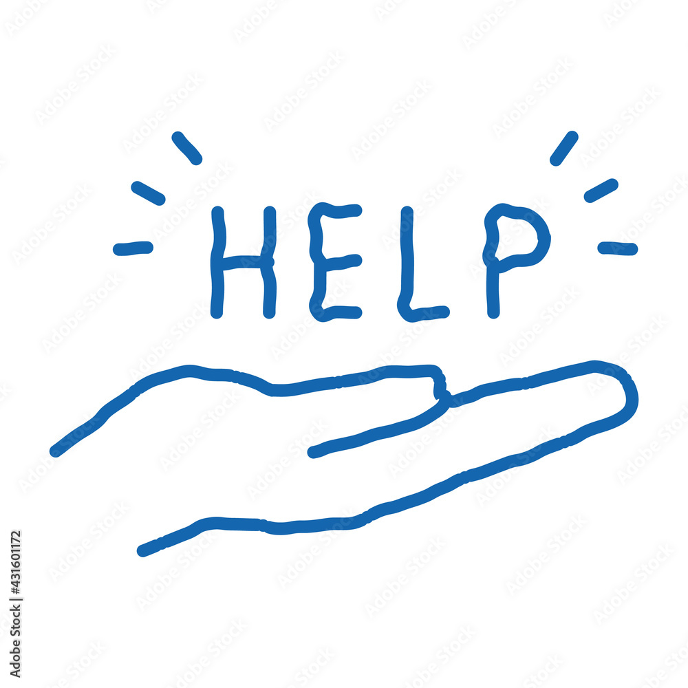 Fototapeta premium help on palm doodle icon hand drawn illustration
