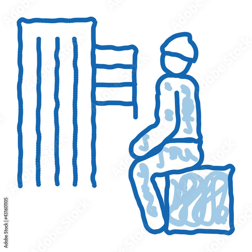 homeless sitting on box in city doodle icon hand drawn illustration