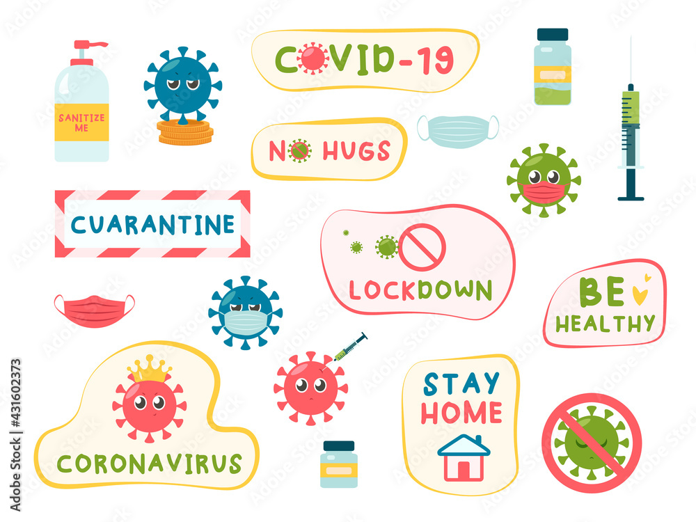 CoronaVirus Covid-19 letterings. Stay home, stop the Coronavirus, stay safe. Vector illustration EPS10