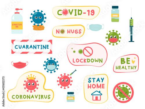 CoronaVirus Covid-19 letterings. Stay home  stop the Coronavirus  stay safe. Vector illustration EPS10
