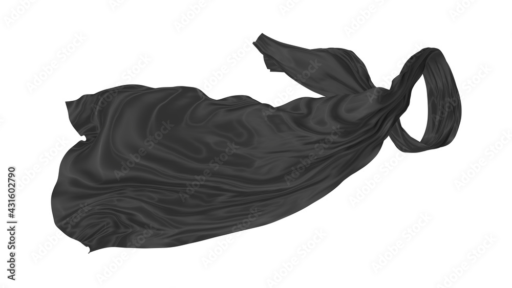Beautiful flowing fabric of black wavy silk or satin. 3d rendering image. Beautiful flowing fabric of black wavy silk or satin. 3d rendering image.