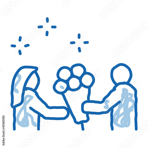 guy give flowers to girl doodle icon hand drawn illustration