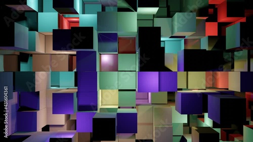 Light is illuminating on colorful random block structure complex (3D Rendering)
