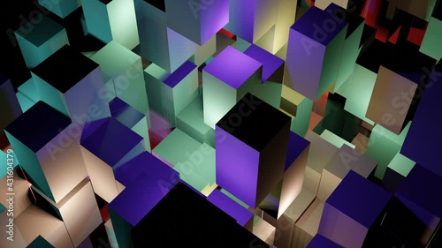 Light is illuminating on colorful random block structure complex (3D Rendering)