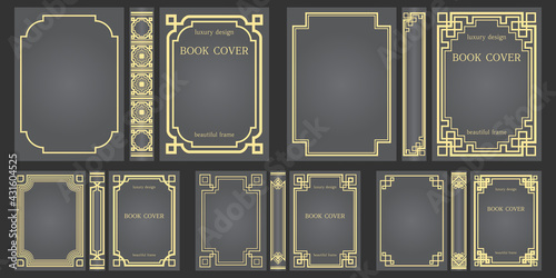 Set of template for Books covers and spine design. Retro frames. Art Deco Brochure cover design. Geometric pattern.