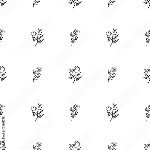 Doodle simple vector seamless pattern of hand-drawn peonies. Seamless pattern of hand-drawn peonies. Isolated on white background.