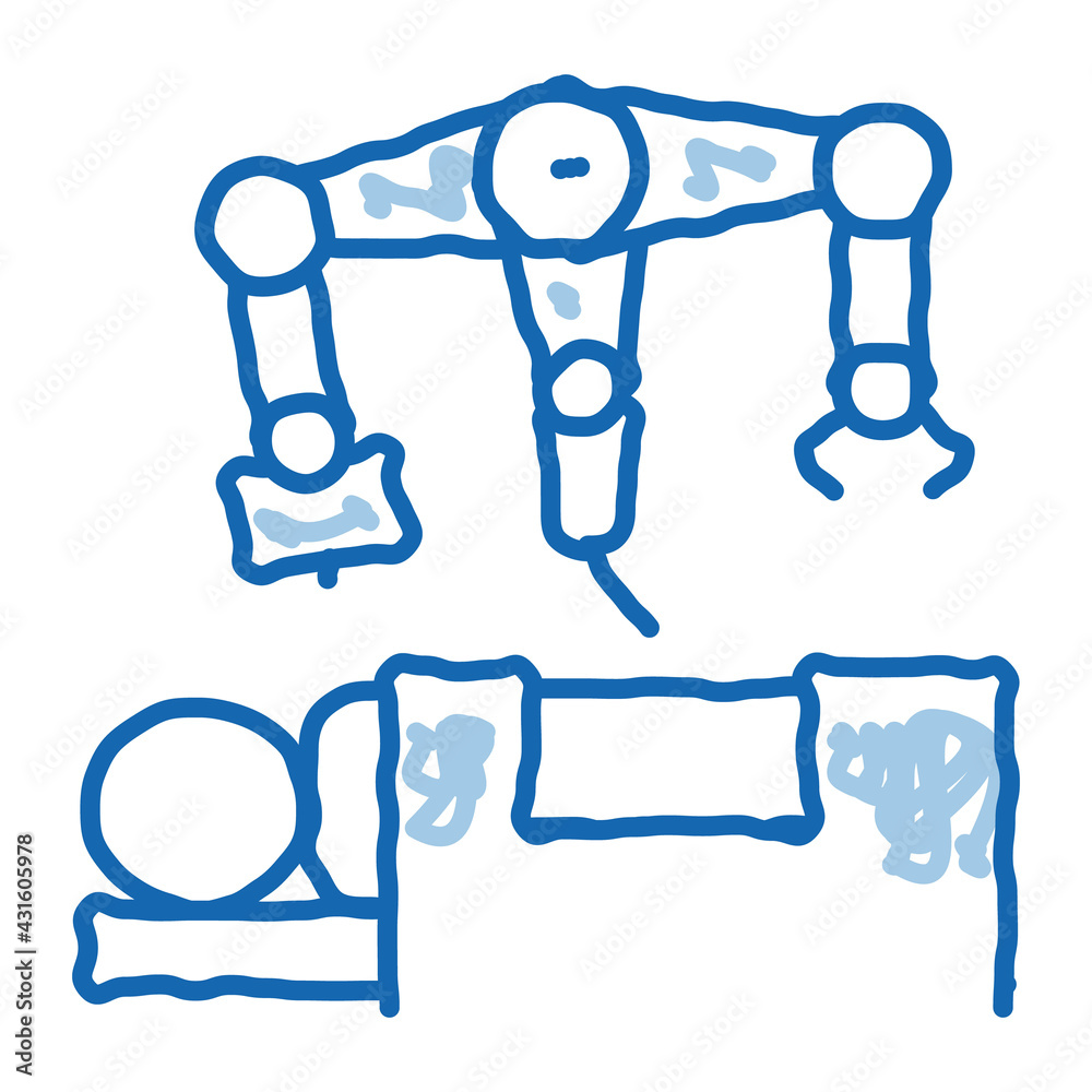 robotic surgeon and patient o table doodle icon hand drawn illustration robotic surgeon and patient o table doodle icon hand drawn illustration