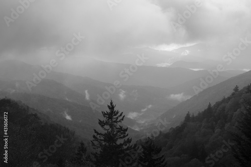 Mountain with morning mist in Black and White