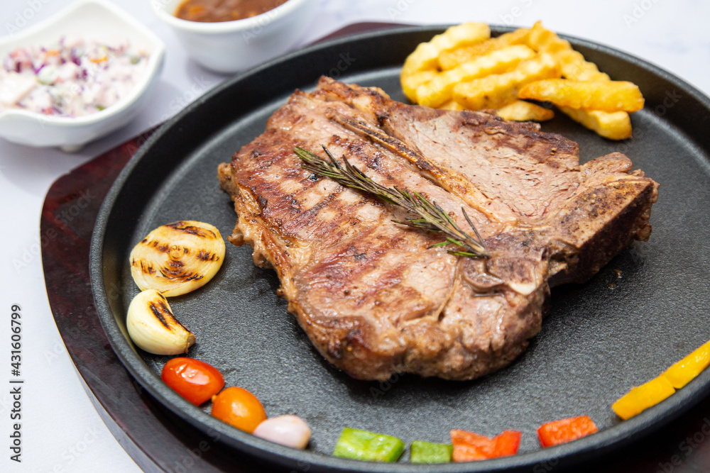 grilled beef steak with vegetables