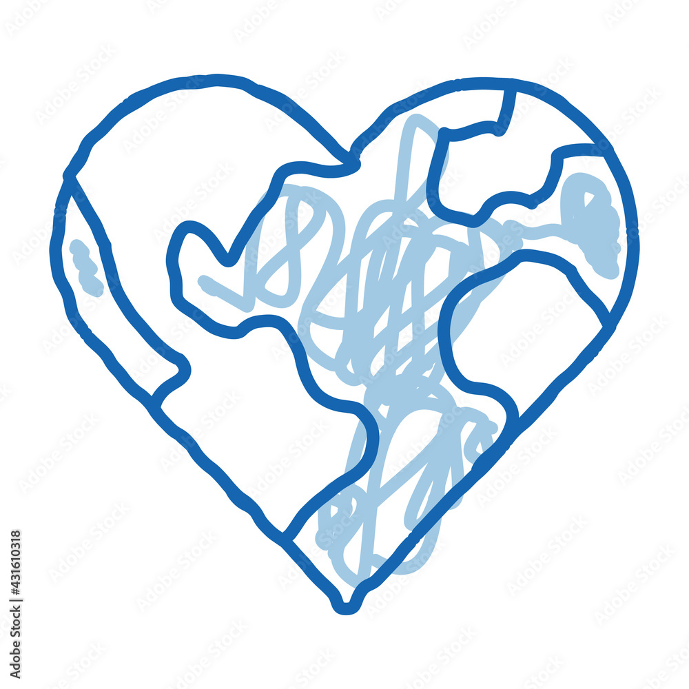 earth in heart shape doodle icon hand drawn illustration earth in heart shape doodle icon hand drawn illustration