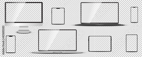 Device screen set - laptop smartphone tablet computer monitor. Vector