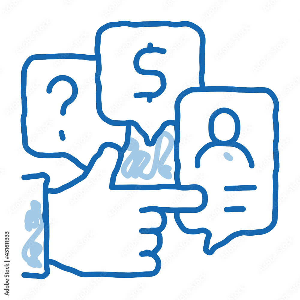 hand gesturing on human profile doodle icon hand drawn illustration hand gesturing on human profile doodle icon hand drawn illustration