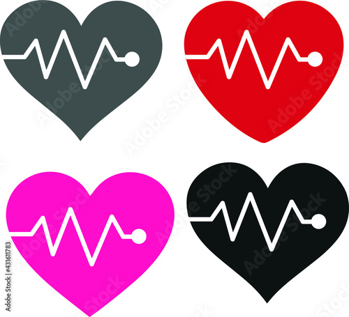 Collection of vector heart, heart wave inside, shiny, on white background, vector