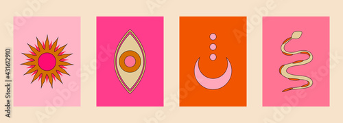 Set of colorful esoteric posters digital vector art.