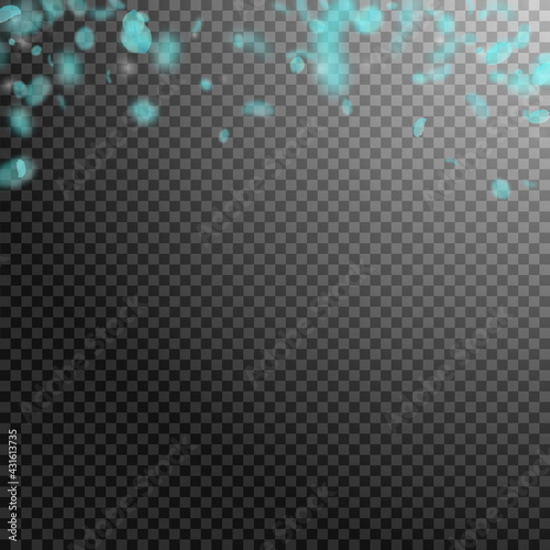 Turquoise flower petals falling down. Ecstatic rom