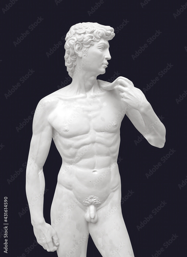 Model statue of David isolated on black Model statue of David isolated on black