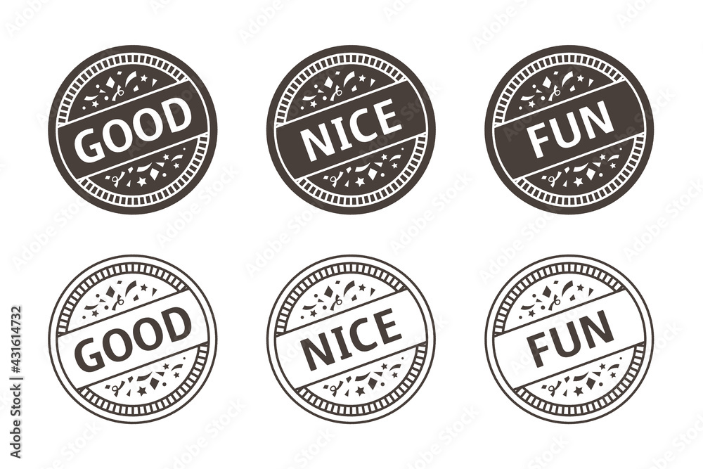 good, nice, fun stamp vector illustration icon set