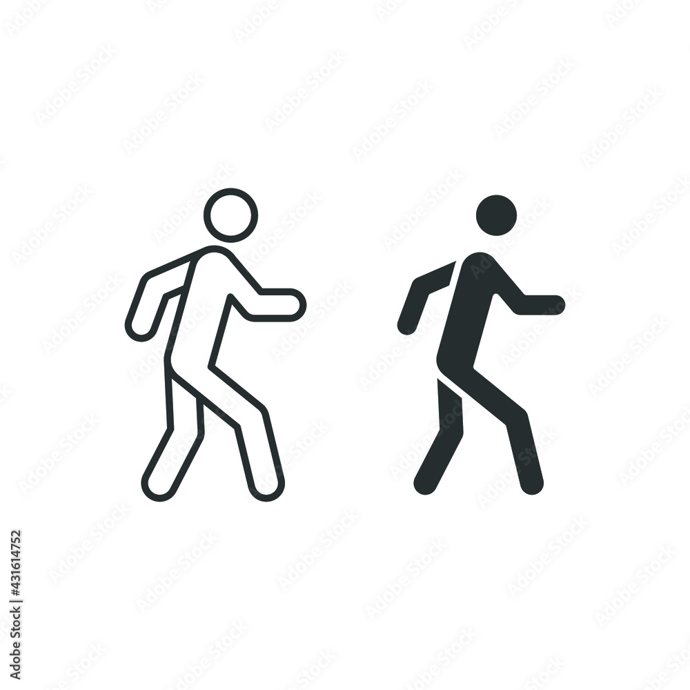 Walk line and glyph icon. Simple outline and solid style. Pedestrian, man, pictogram, human, side, walkway concept symbol. Vector illustration isolated on white background. EPS 10. Walk line and glyph icon. Simple outline and solid style. Pedestrian, man, pictogram, human, side, walkway concept symbol. Vector illustration isolated on white background. EPS 10.