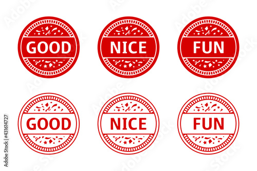 good, nice, fun stamp vector illustration icon set