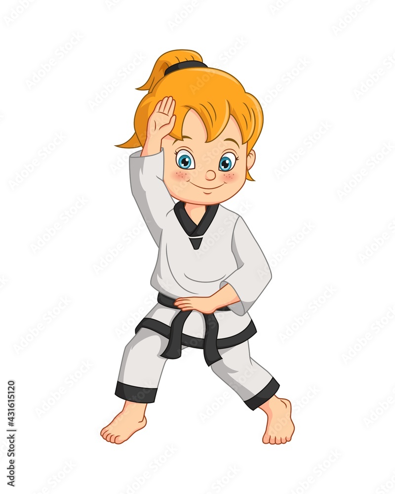 Cartoon girl doing practicing karate Cartoon girl doing practicing karate