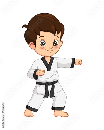 Cartoon karate boy practicing karate