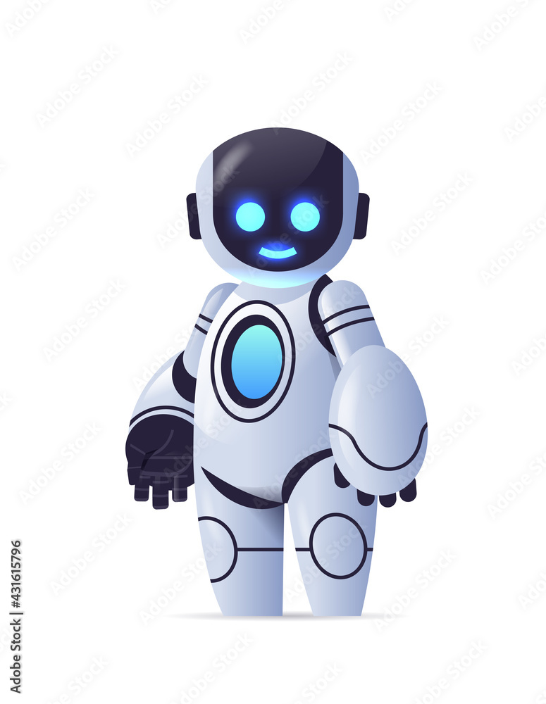 cute robot cyborg modern robotic character artificial intelligence technology concept vertical