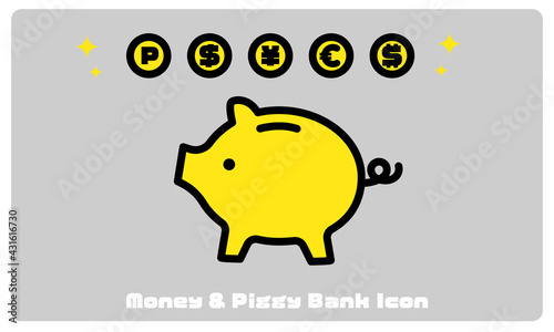 豚の貯金箱とお金のイラスト