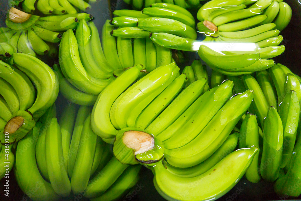 Bunches of fresh green thailand banana