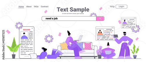 candidates using digital gadgets and choosing need a job in search bar find job online recruitment service concept