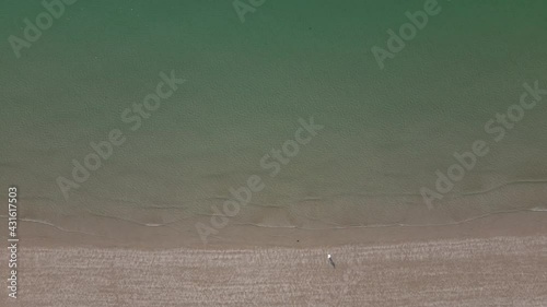 Drone view of an Emirati man walking on the beach, United Arab Emirates. 4k Footage
 photo
