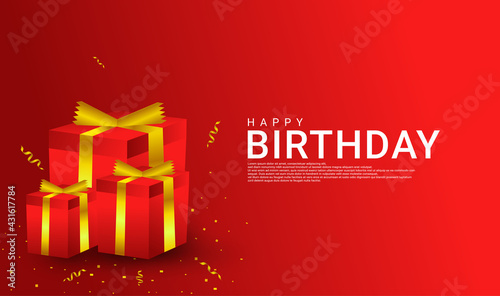 Happy birthday cards, red and gold, suitable for invitation cards, backgrounds, posters, social media posts and more