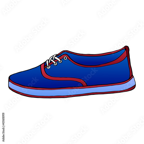 Sports shoes, color hand-drawn illustration isolated on white background.