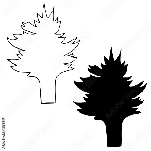 Vector silhouette of forest coniferous and deciduous fir trees.