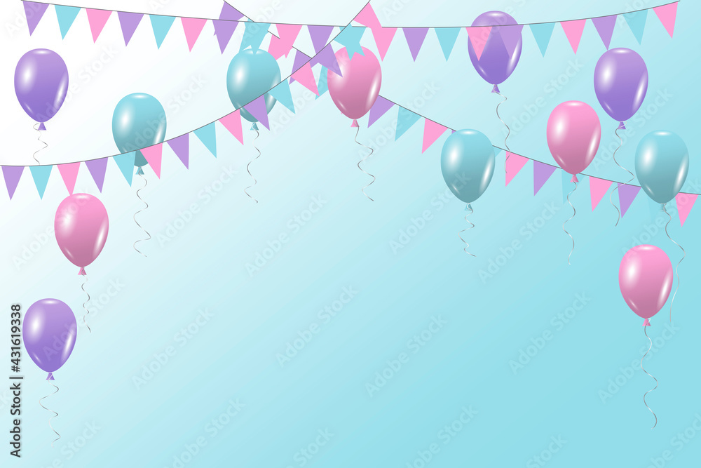 Festive banner design. Cartoon invitation card with balloons frame. Vector illustration. EPS 10. Stock image.