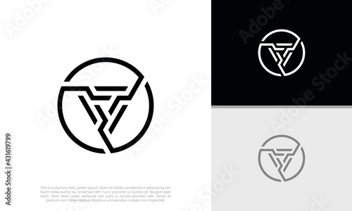 Innovative high tech logo template. Template label for blockchain technology. Initial V logo design. Technology Logo.	