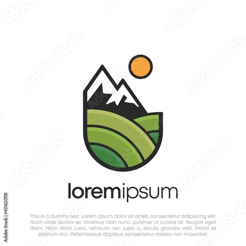 Landscape design company icon with park, garden and forest tree. Green plant and grass isolated symbol for landscaping architecture studio and lawn care service emblem design