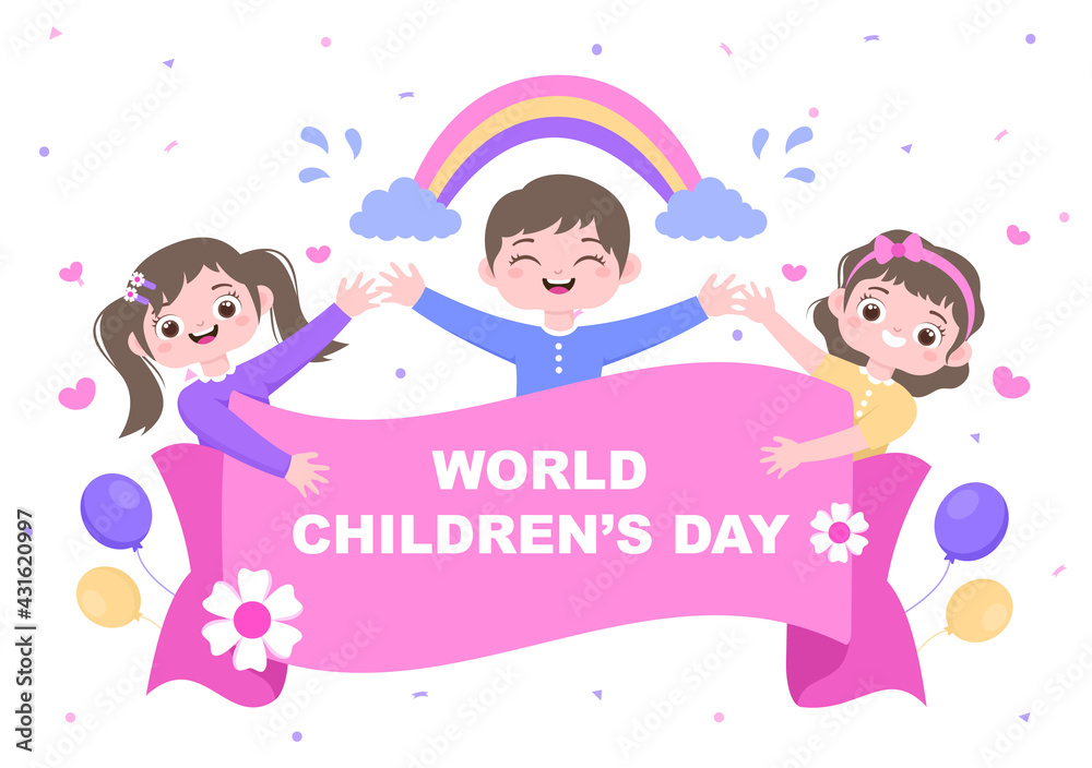 Happy Children's Day Celebration With Cartoon Character Illustration For Poster, Greeting Cards, Wallpaper Background, Banner, And Landing Page Happy Children's Day Celebration With Cartoon Character Illustration For Poster, Greeting Cards, Wallpaper Background, Banner, And Landing Page