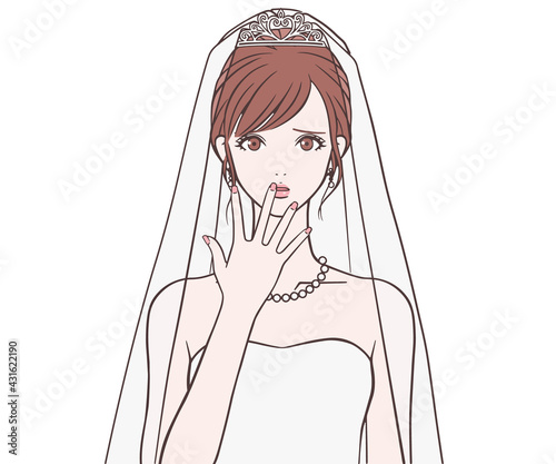 手を口に当てて困る花嫁