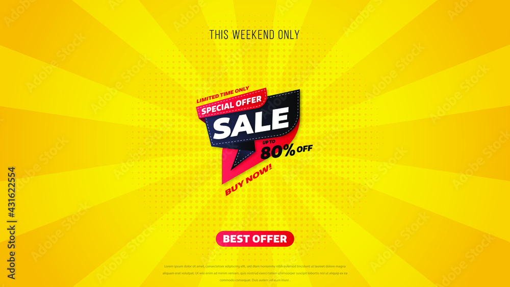 Obraz premium Sale banner template design with geometric background , Big sale special offer up to 80% off. Super Sale, end of season special offer banner. vector illustration.