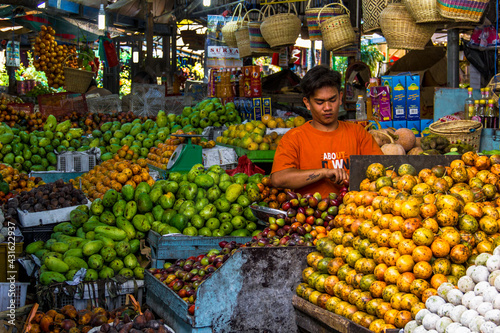 Vegetable and fruit sellers at the Berastagi traditional market, North Sumatra, Indonesia