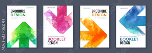 Watercolor booklet brochure colourful abstract layout cover design template bundle set with arrows