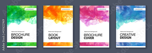 Watercolor booklet brochure colourful abstract layout cover design template bundle set