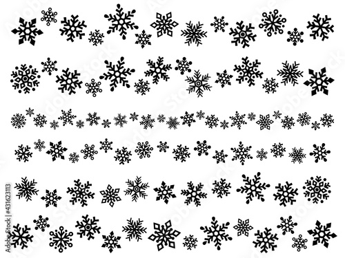 雪の結晶のラインセット（黒）