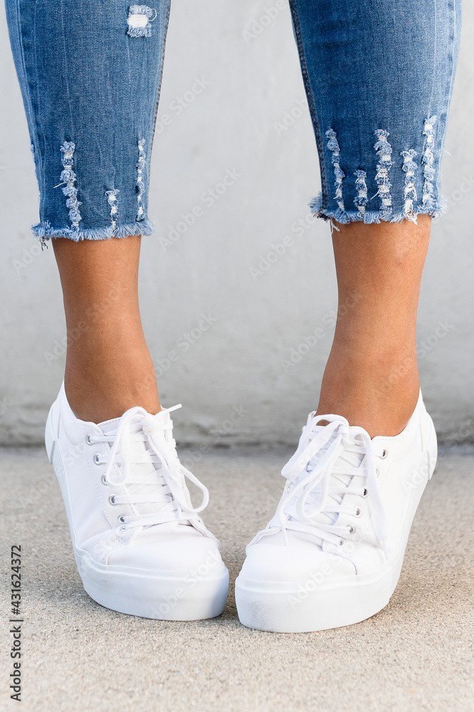 White canvas sneakers  women's shoes apparel shoot