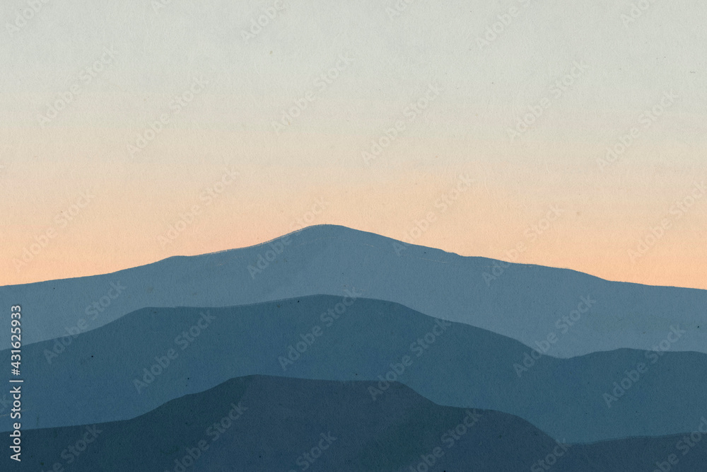 Landscape background of mountains with sunset illustration