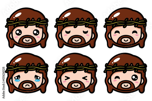 cartoon vector design, set cute jesus bundle with various emoticons