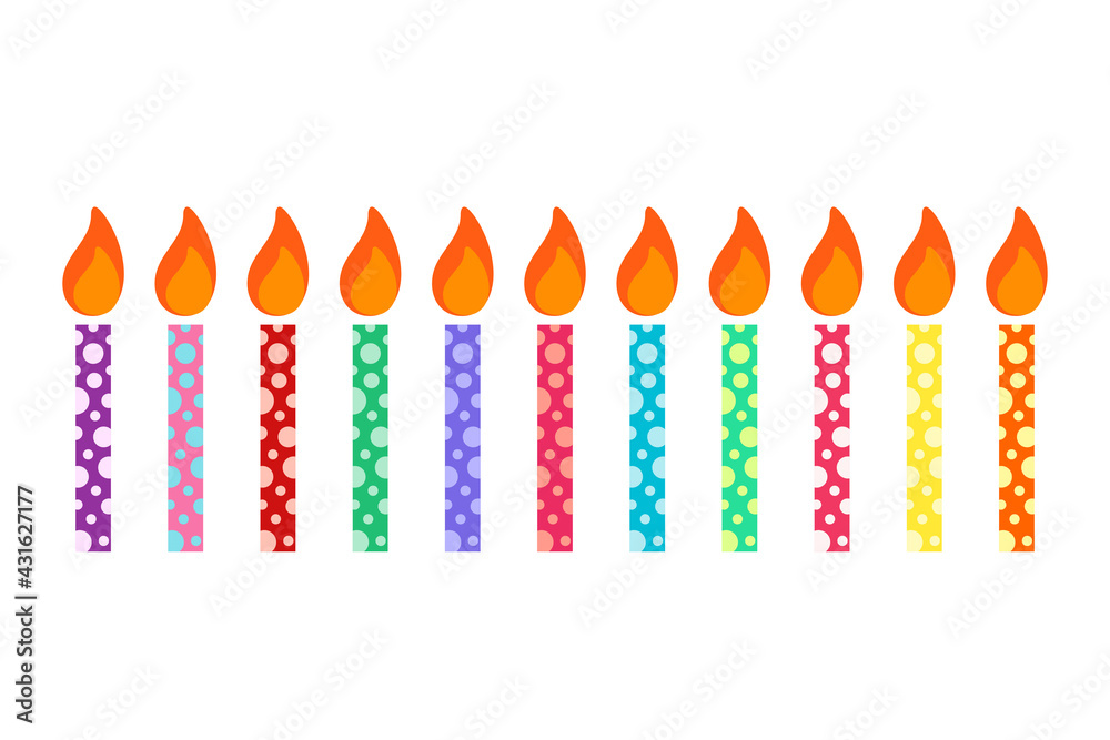 Happy birthday, birthday party, birthday candles colorful flat vector illustration and icon Happy birthday, birthday party, birthday candles colorful flat vector illustration and icon