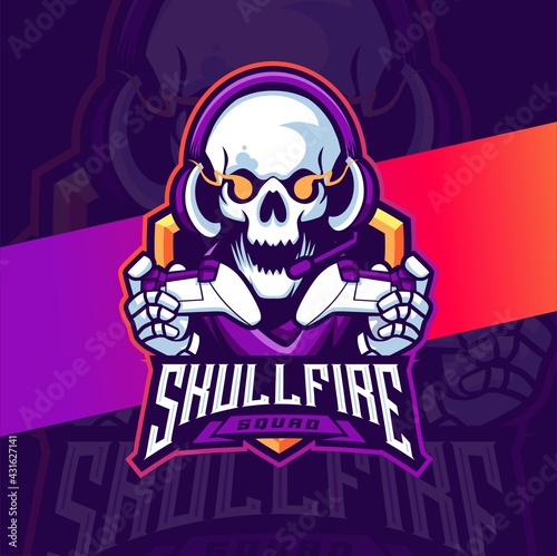 skull gamer mascot esport logo design character for gaming and sport