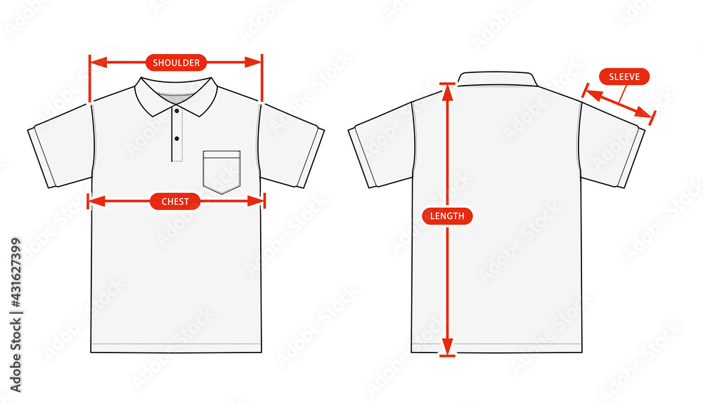 Clothing size chart vector illustration ( Short sleeve polo shirt ) Stock  Vector | Adobe Stock