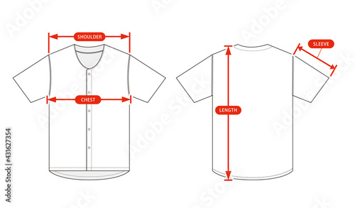 Clothing size chart vector illustration ( Baseball shirt )